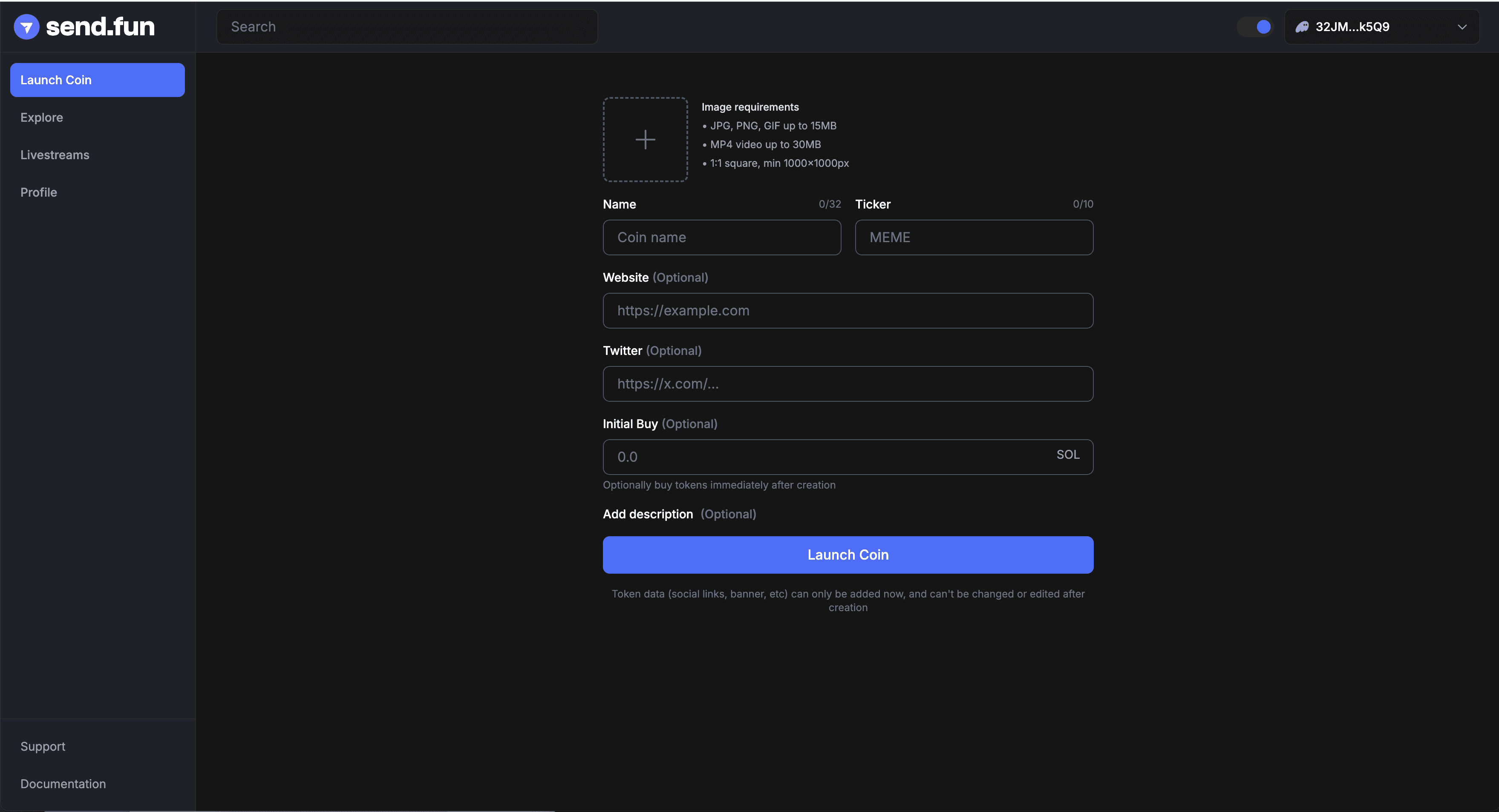 Send Launchpad Interface
